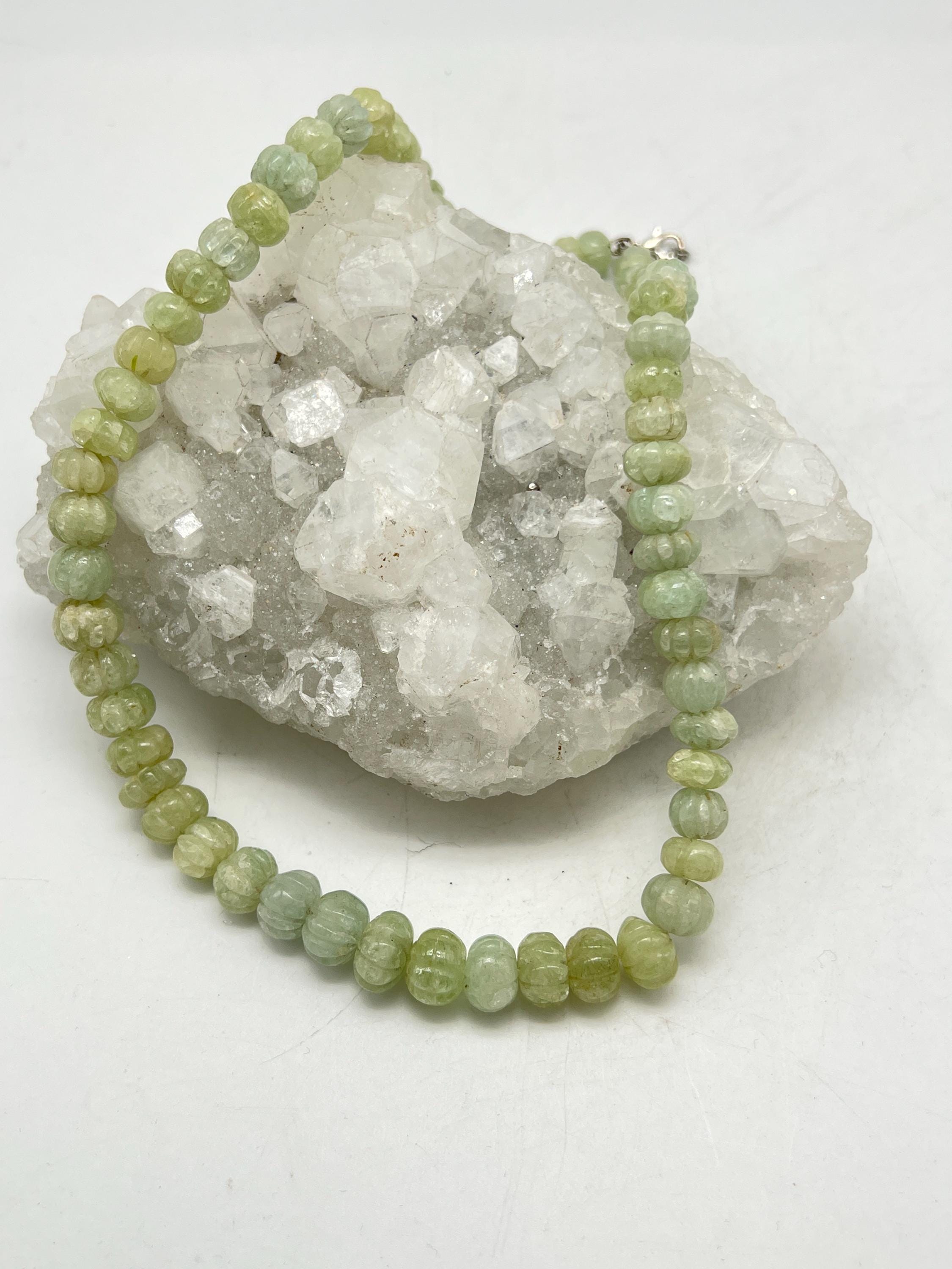 Carved Prehnite Beaded Necklace 20-22” Adjustable