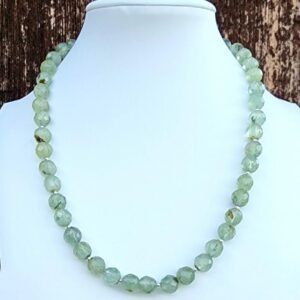 Prehnite Gemstone Beaded Choker Necklace Sterling Silver, Pale Light Green Necklace, 16 Inch Necklace, Spring Summer Gemstone Necklace