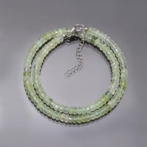 Prehnite Gemstone Necklace, Faceted Roundel Beads, 18 Inch