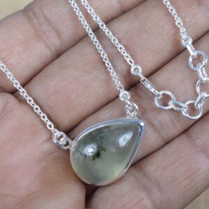 Green Prehnite Necklace: 925 Sterling Silver Chain, February Birthstone