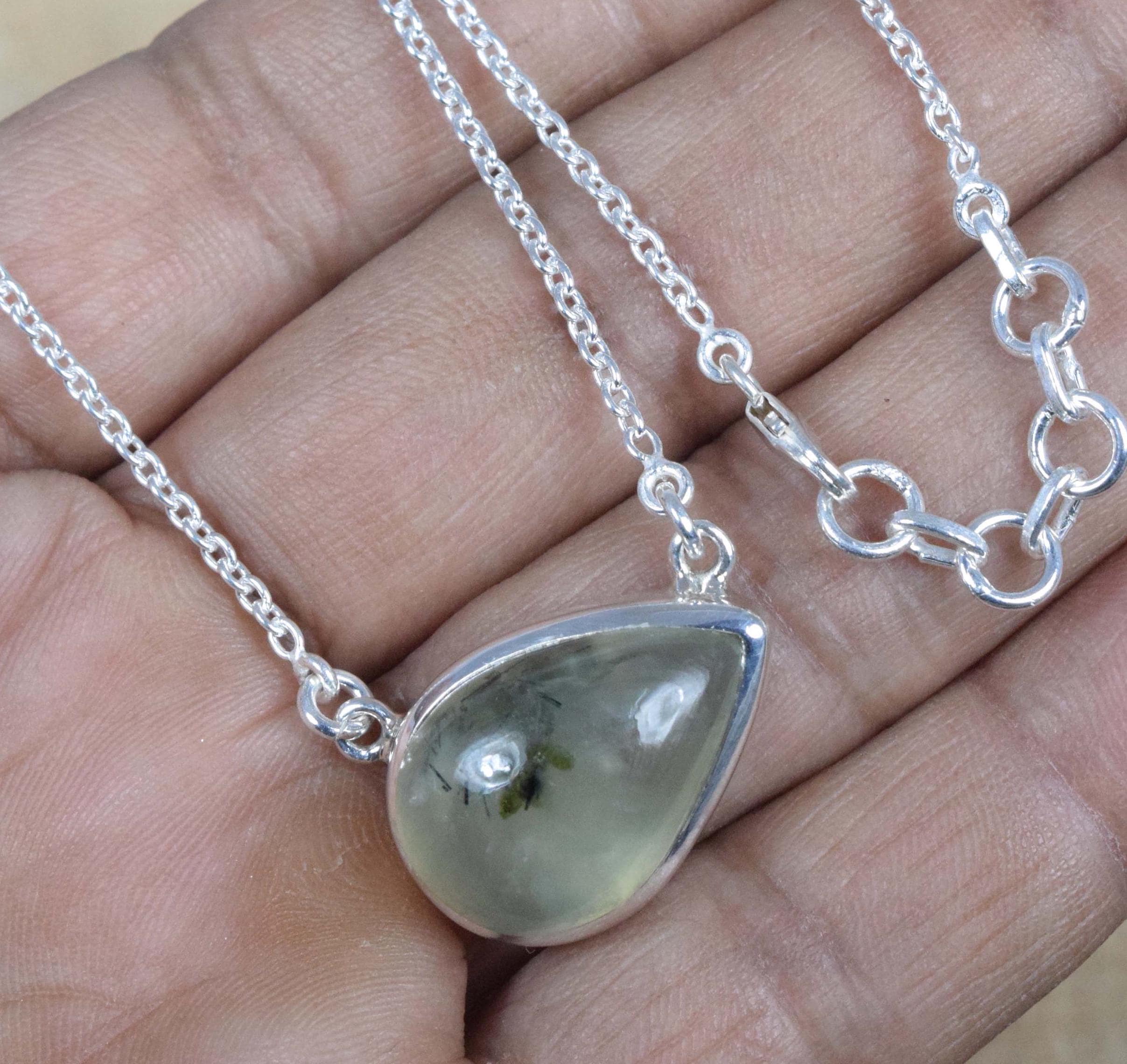 Green Prehnite Necklace: 925 Sterling Silver Chain, February Birthstone