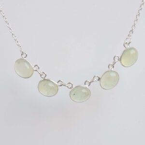 Green Prehnite 925 Sterling Silver Necklace: 5 Stone Elegant Chain