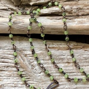 Green Prehnite And Copper Wire Beaded Necklace