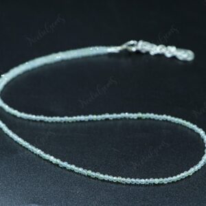 Green Prehnite Necklace, Micro Faceted Gemstone Choker, Dainty Mint Green Crystal Jewelry, Stone Of Unconditional Love Handmade Gift For Her