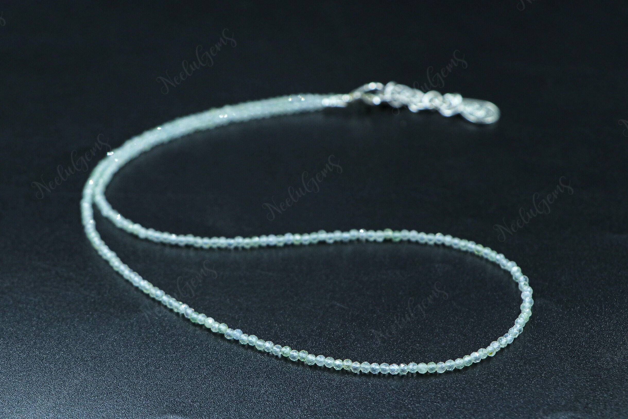 Green Prehnite Necklace, Micro Faceted Gemstone Choker, Dainty Mint Green Crystal Jewelry, Stone Of Unconditional Love Handmade Gift For Her