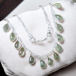 Green Prehnite Sterling Silver Dangle Necklace: Boho Chic Gemstone Jewelry