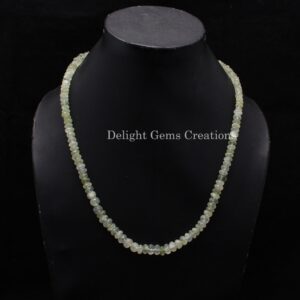 Handmade Prehnite Gemstone Necklace, Faceted Rondelle Beads, 18 Inch