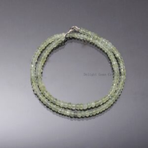 Handmade Prehnite Gemstone Necklace, Faceted Rondelle Beads