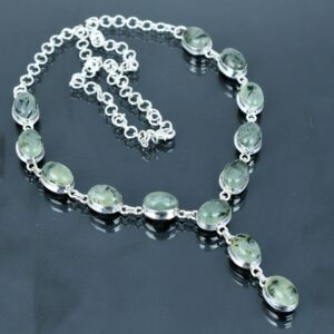 Handmade Moss Prehnite Necklace, 925 Sterling Silver, Adjustable Chain