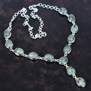 Handmade Moss Prehnite Sterling Silver Necklace: Oval Gemstone, Adjustable Chain