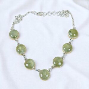 Handmade Prehnite Sterling Silver Necklace: Green Gemstone Cabochon
