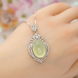 Large Prehnite Necklace - Sterling Silver Green Prehnite Jewelry 1031