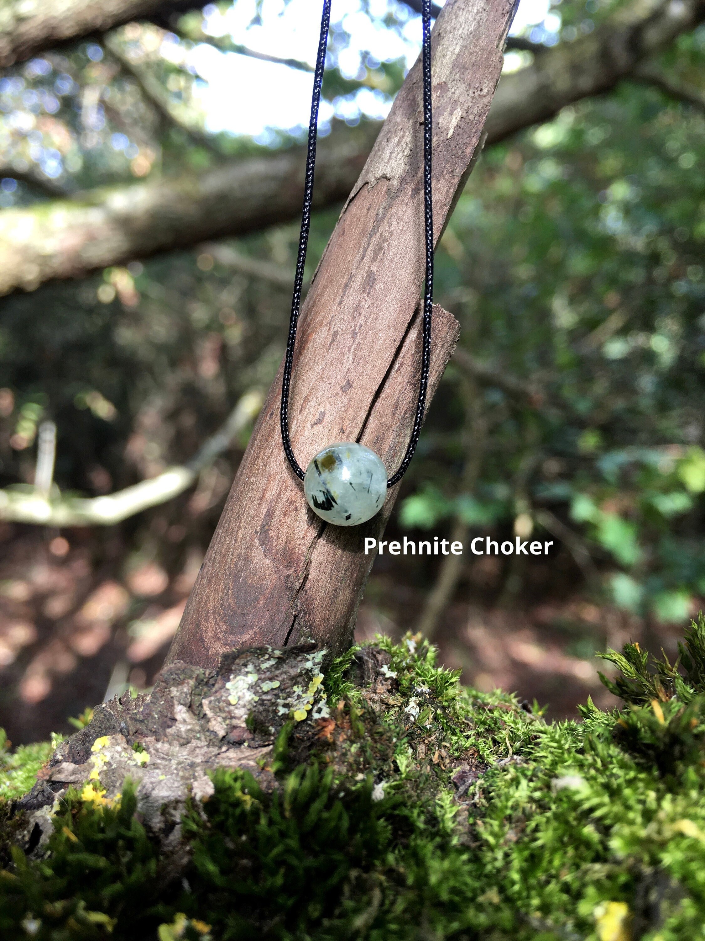 Minimalist Prehnite Bead Choker: Simple Cord Necklace