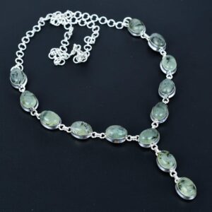 Moss Prehnite Necklace: Handmade 925 Sterling Silver, Adjustable Chain