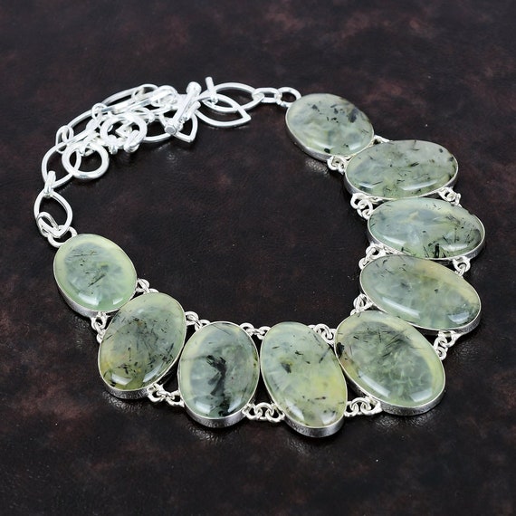 Moss Prehnite Sterling Silver Necklace: Handmade Boho Gemstone Jewelry