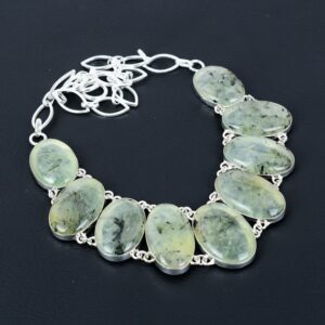 Moss Prehnite Sterling Silver Necklace: Dainty Gemstone, Adjustable Chain