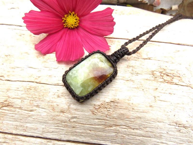 Mother's Day Gift, Prehnite Macrame Necklace, Prehnite Jewelry, Macrame Necklace, Yellow Gemstone, Positive Energy, Gift For Friend