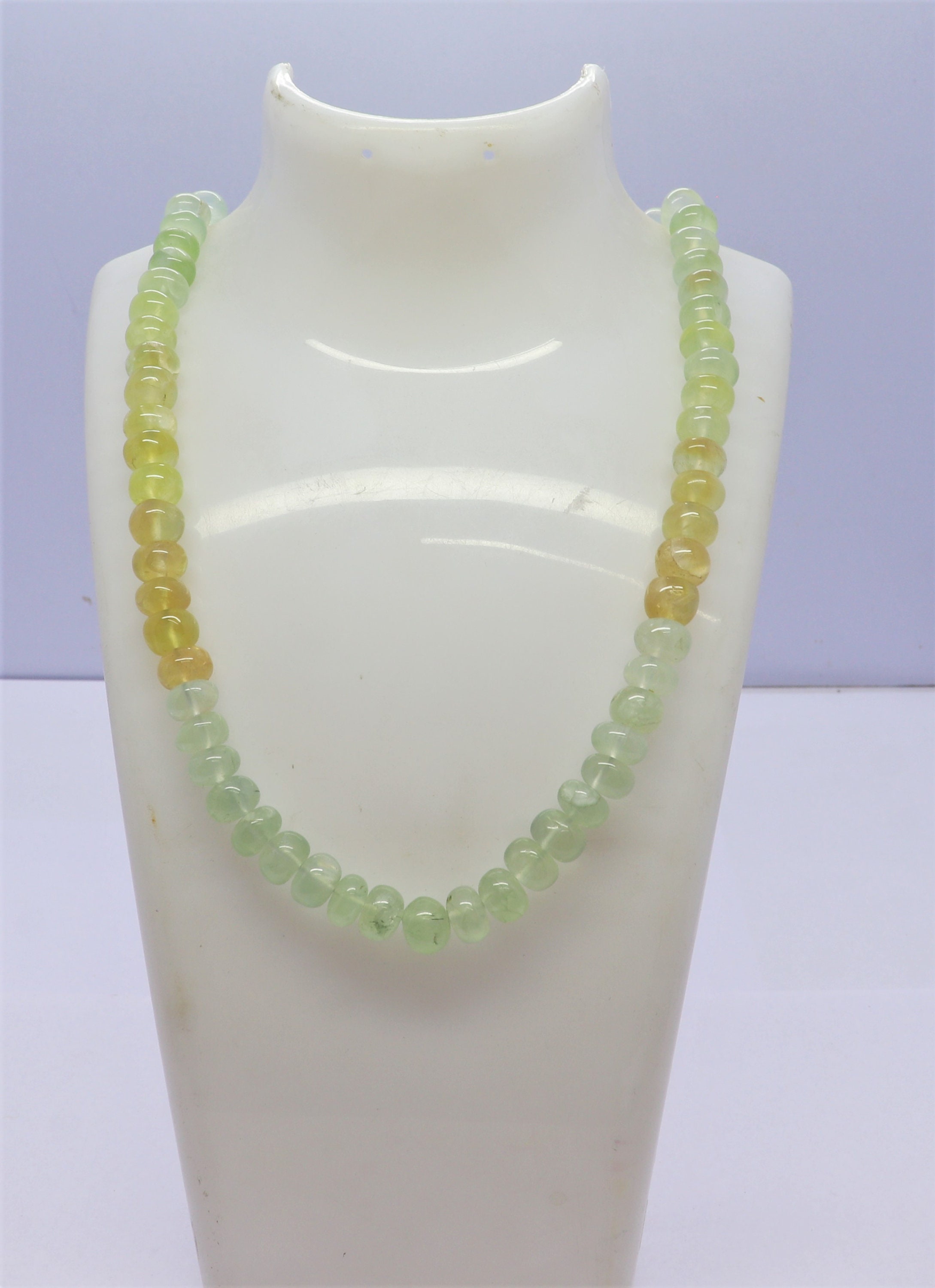 Natural Prehnite Smooth Rondelle Beads, 8-9 Mm Prehnite Gemstone Beads, 18 Inch + Fish Lock Shaded Prehnite Rondelle Necklace