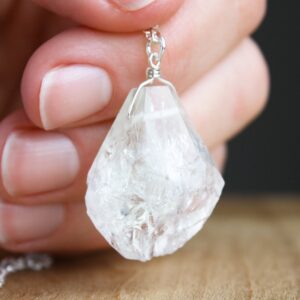 Raw Prehnite Crystal Necklace: Large Gemstone, Sterling Silver