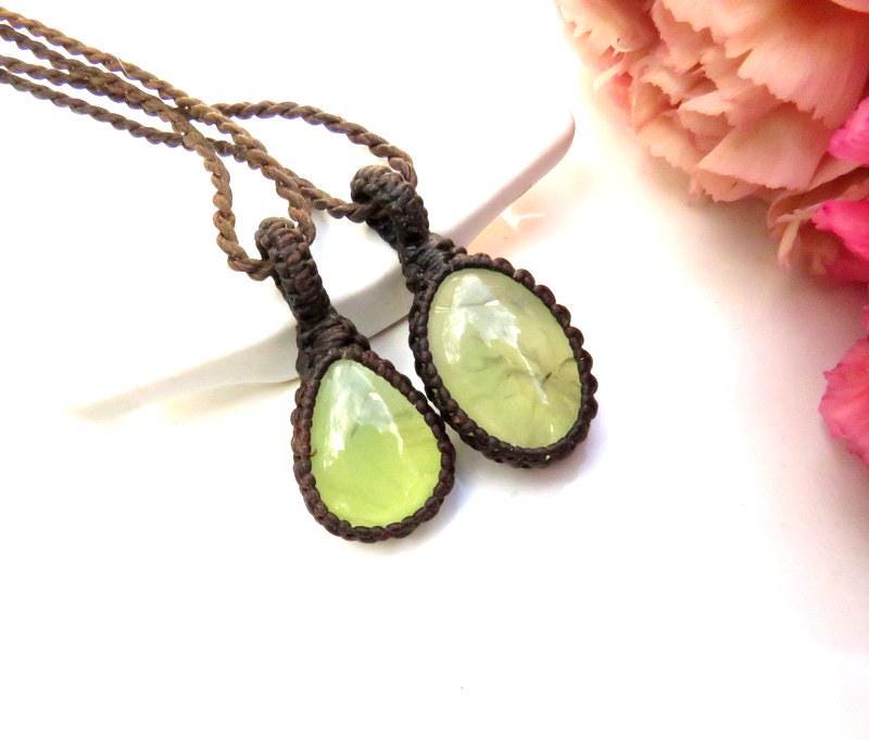Prehnite Necklace Set, Macrame Necklace, Layering Necklace, Soulmate Gift, Best Friend Gift, Wife Gift, Mother Daughter Gift, Green Crystal