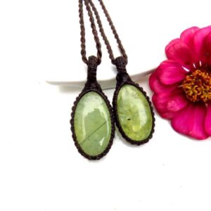 Prehnite Stacking Necklace Set, Prehnite Crystal Necklace, Layering Jewelry, Prehnite Jewelry, Macrame Necklace, Layering Necklace