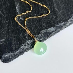 Prehnite Teardrop Necklace, November Birthstone, Mint Green Drop Layering Necklace Gold or Silver, Satellite Necklace Boho Summer Mom Gift