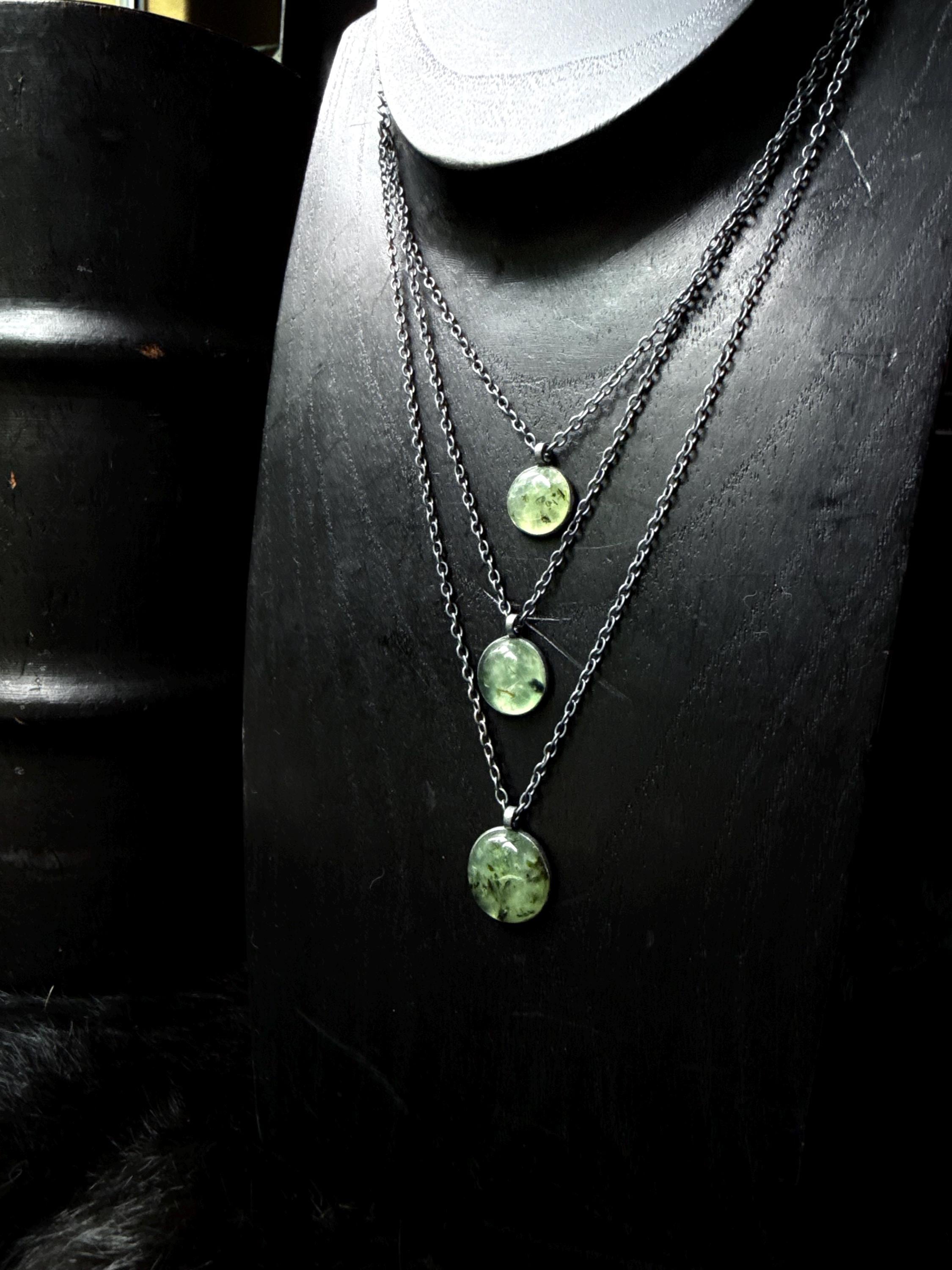 Prehnite Necklace, Triple Strand Necklace, Green Stone Necklace, Gift For Her