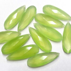 2 Matched Pair, Prehnite Chalcedony Faceted Pear Shape Briolettes, Size 12x35mm 2 Matched Pair, Prehnite Chalcedony Faceted Pear Shape Briolettes, Size 12x35mm