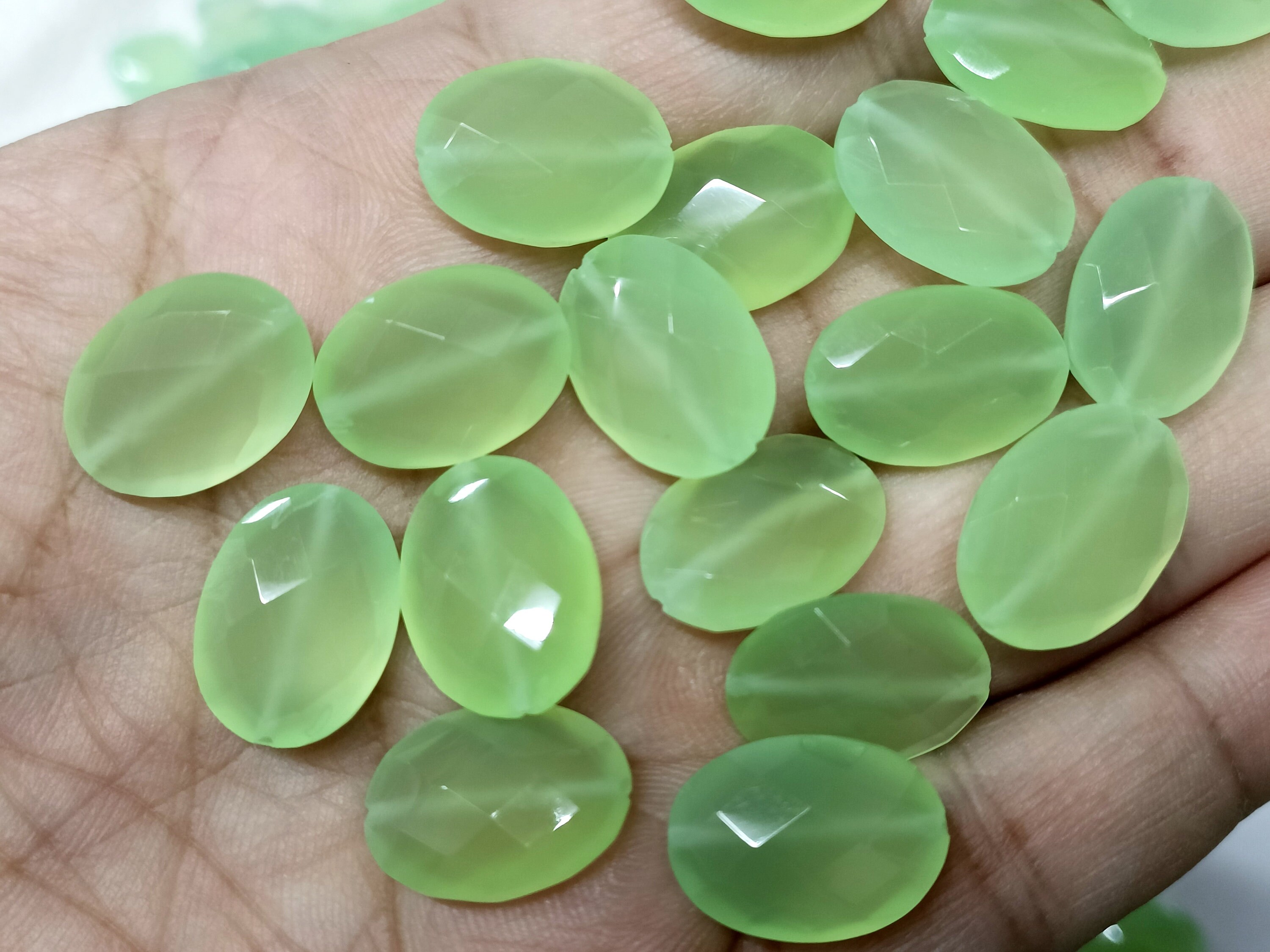 3 Matched Pair, Prehnite Chalcedony Faceted Oval Shape Briolettes,size 13x18mm
