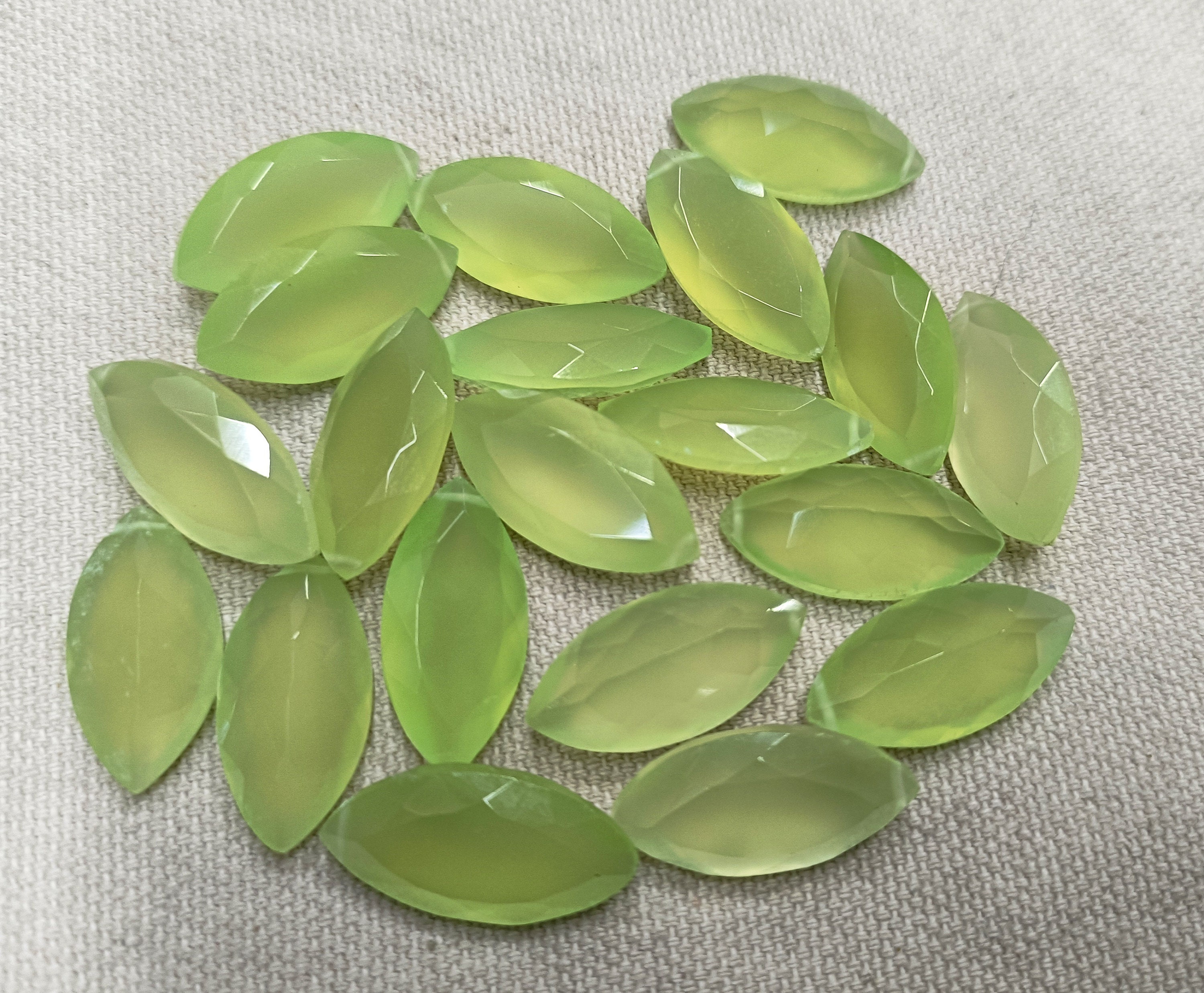 3 Matched Pair, Prehnite Chalcedony Faceted Marquise Shape Briolettes,size 10x20mm 3 Matched Pair, Prehnite Chalcedony Faceted Marquise Shape Briolettes,size 10x20mm