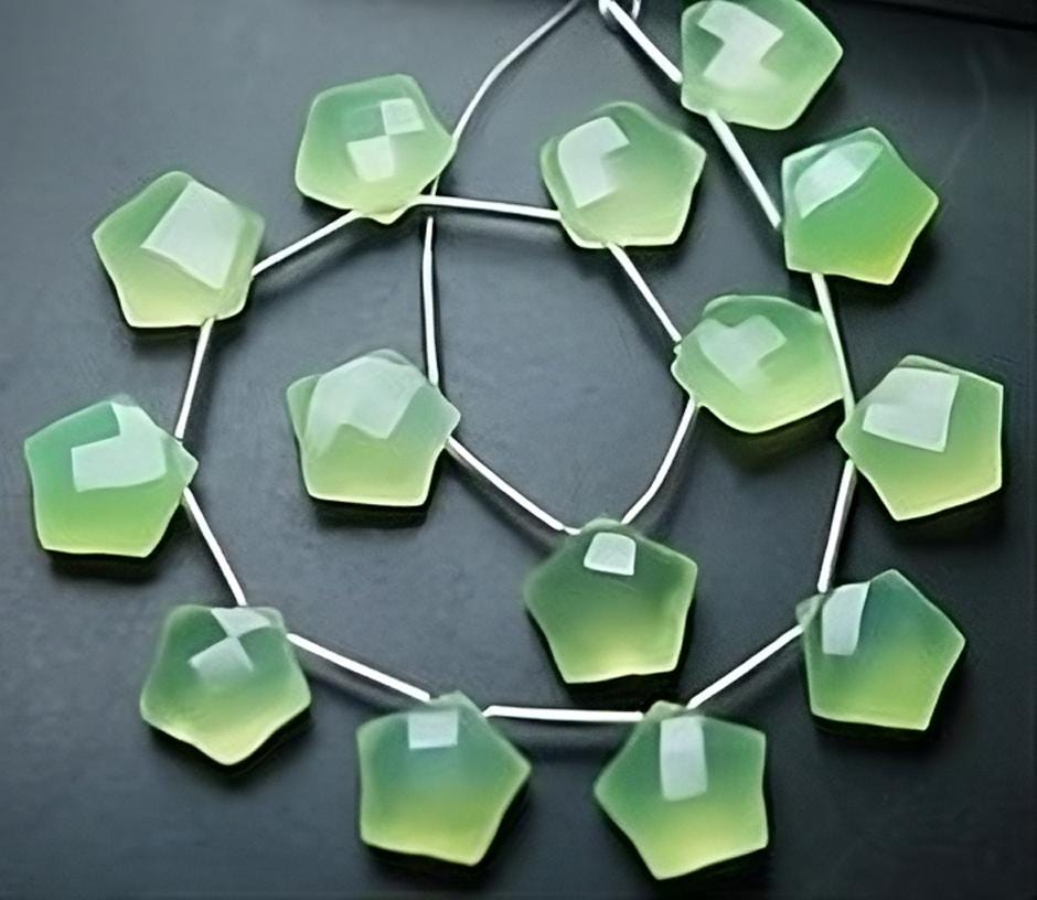 3 Matched Pair, Prehnite Chalcedony Faceted Star Shape Briolettes,size 12mm
