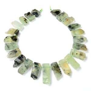 48x13-21x12MM Natural Prehnite Gemstone Gradated Slice Stick Points Loose Beads 15.5 inch Full Strand (80016524-S14)