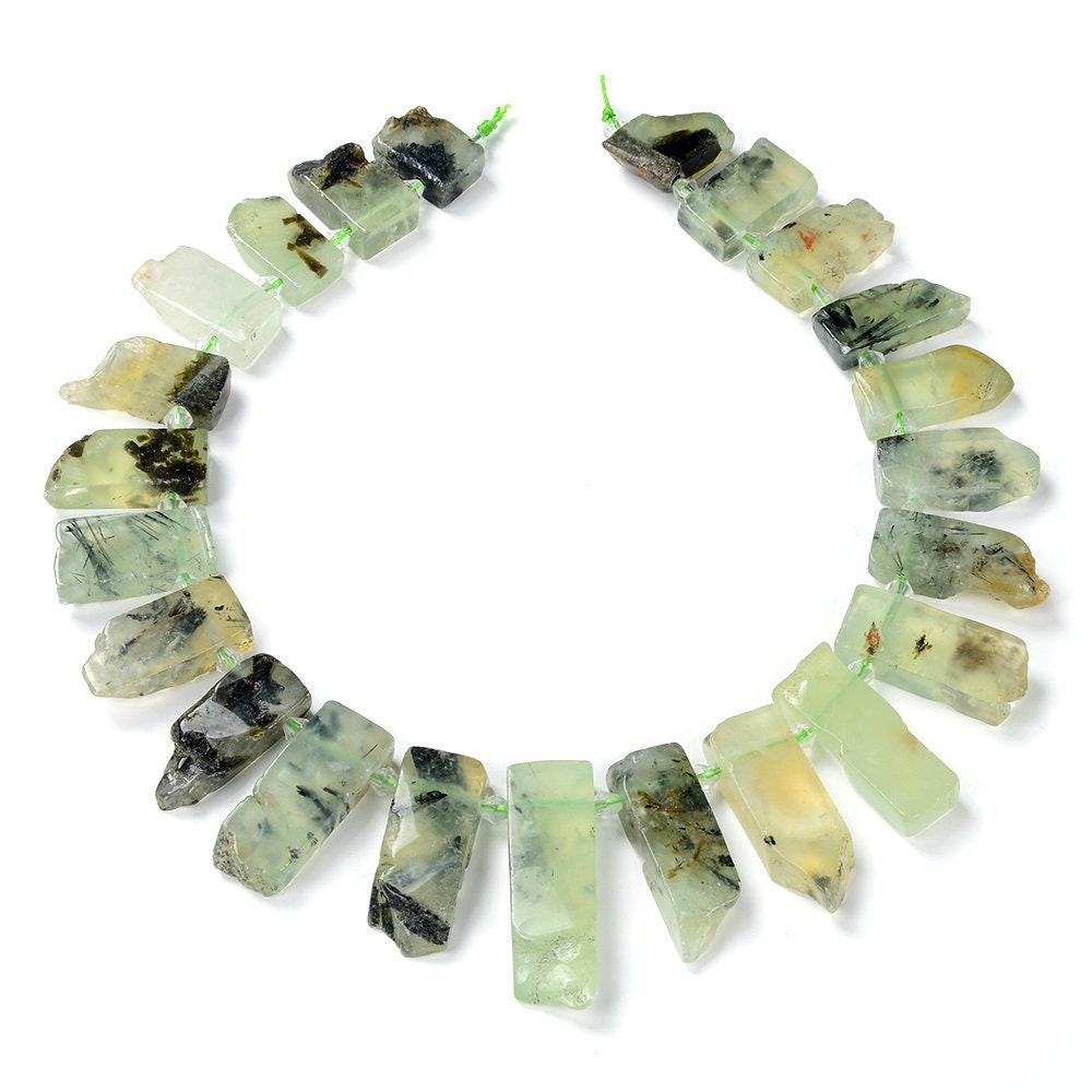 48x13-21x12mm Natural Prehnite Gemstone Gradated Slice Stick Points Loose Beads 15.5 Inch Full Strand (80016524-s14)