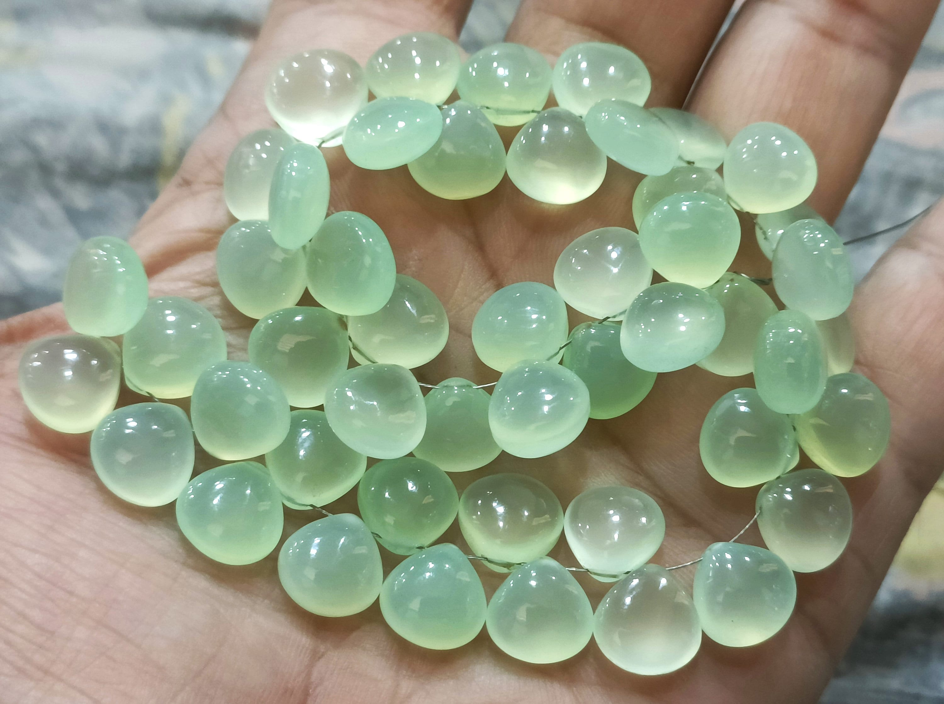 5 Inch Strand, Prehnite Chalcedony Smooth Heart Shape Briolettes,size 10mm