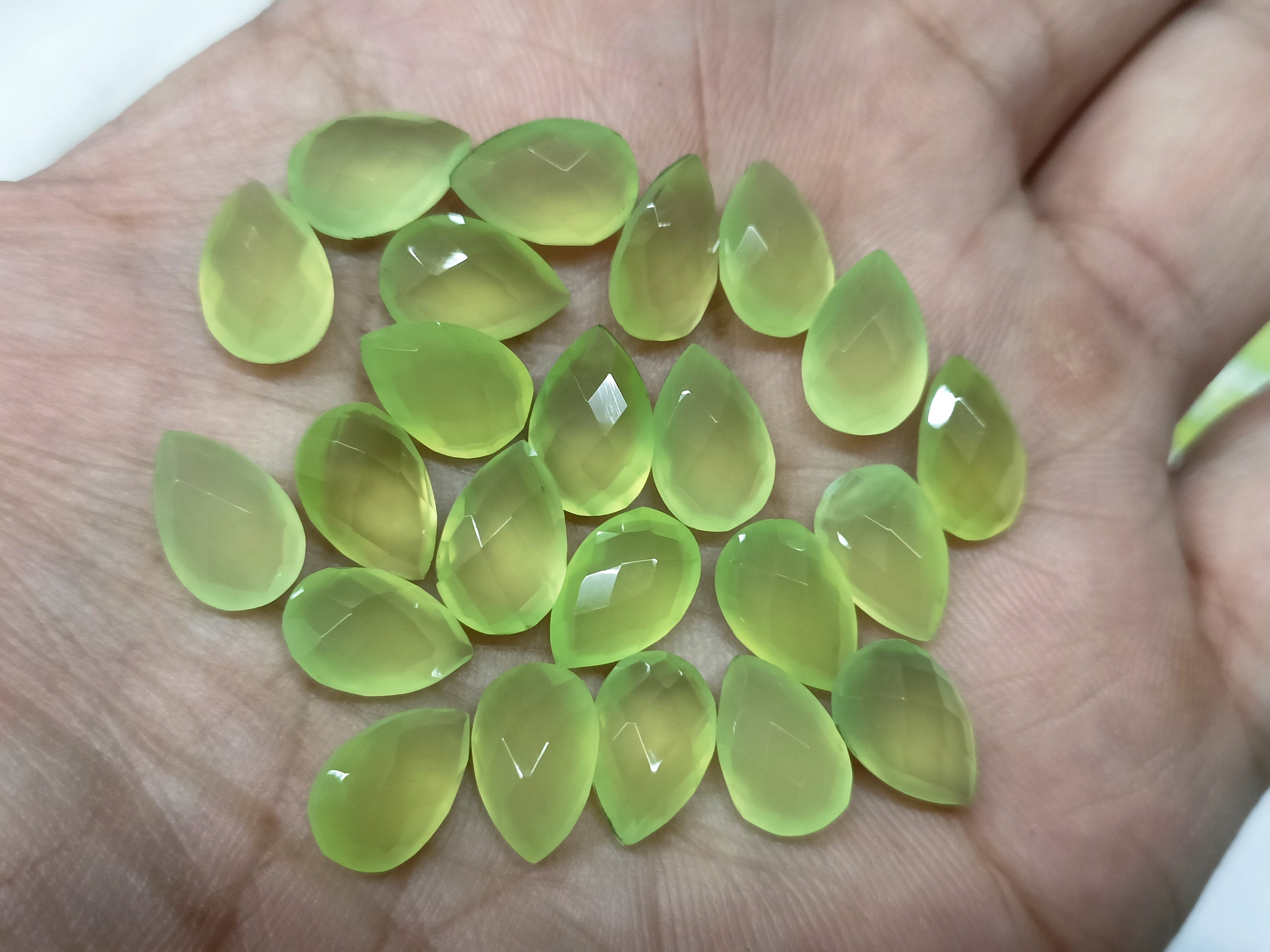 5 Matched Pair, Prehnite Chalcedony Faceted Pear Shape Briolettes,size 8x12mm