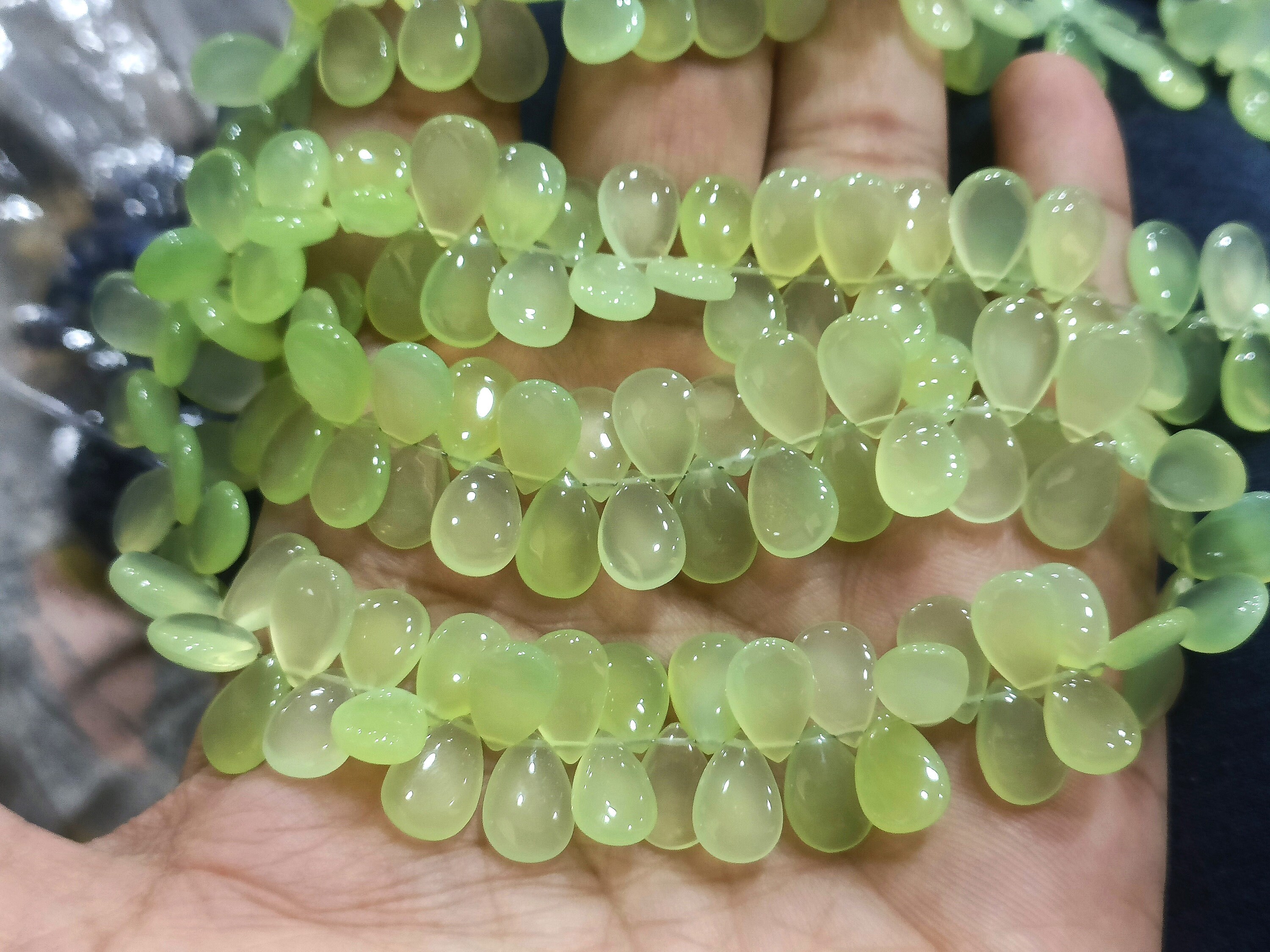7 Inch Strand, Prehnite Chalcedony Smooth Pear Shape Briolettes,size 8x12mm