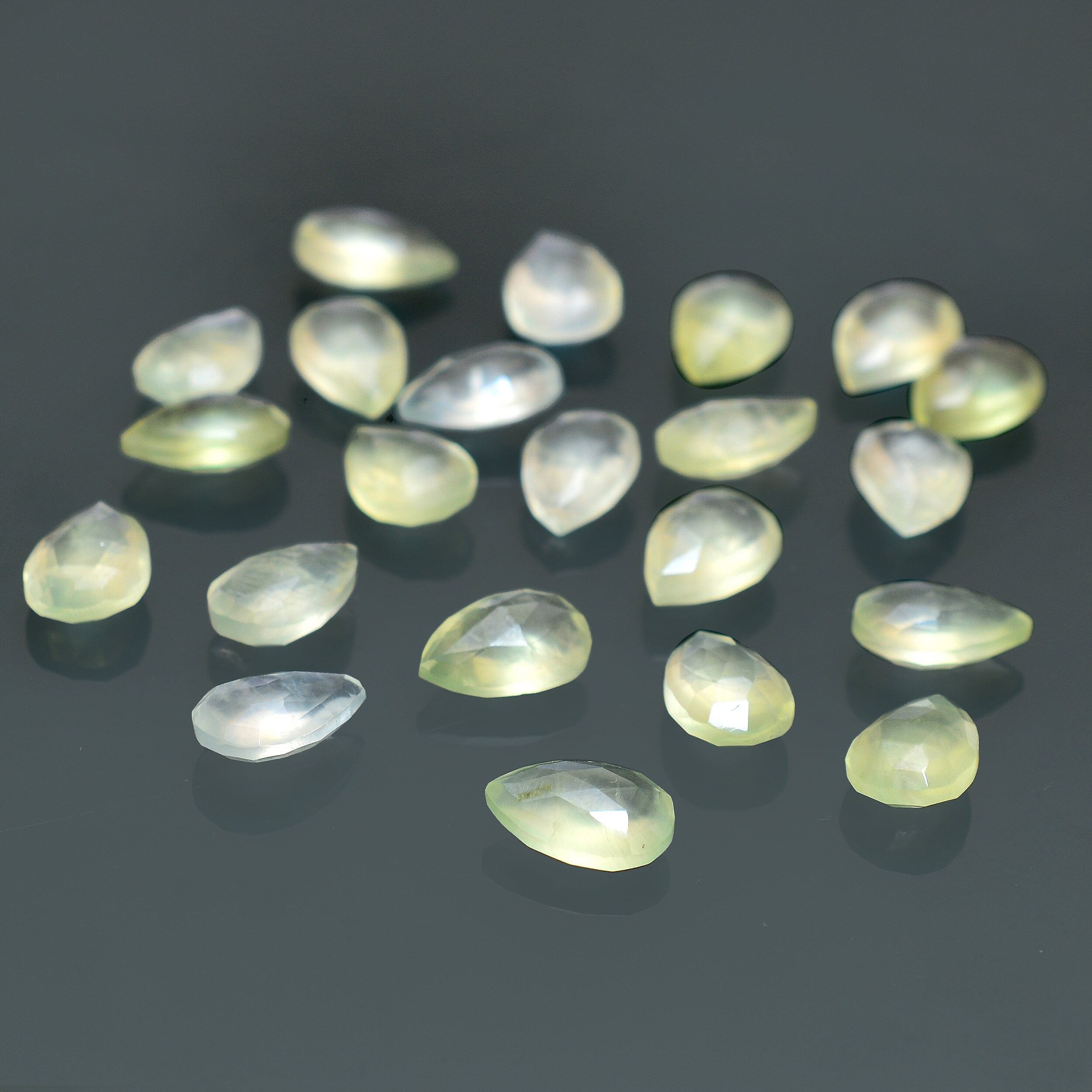 Aaa+ Prehnite Gemstone Faceted Pear Briolette, 8x12mm Calibrated Loose Beads Aaa+ Prehnite Gemstone Faceted Pear Briolette, 8x12mm Calibrated Loose Beads