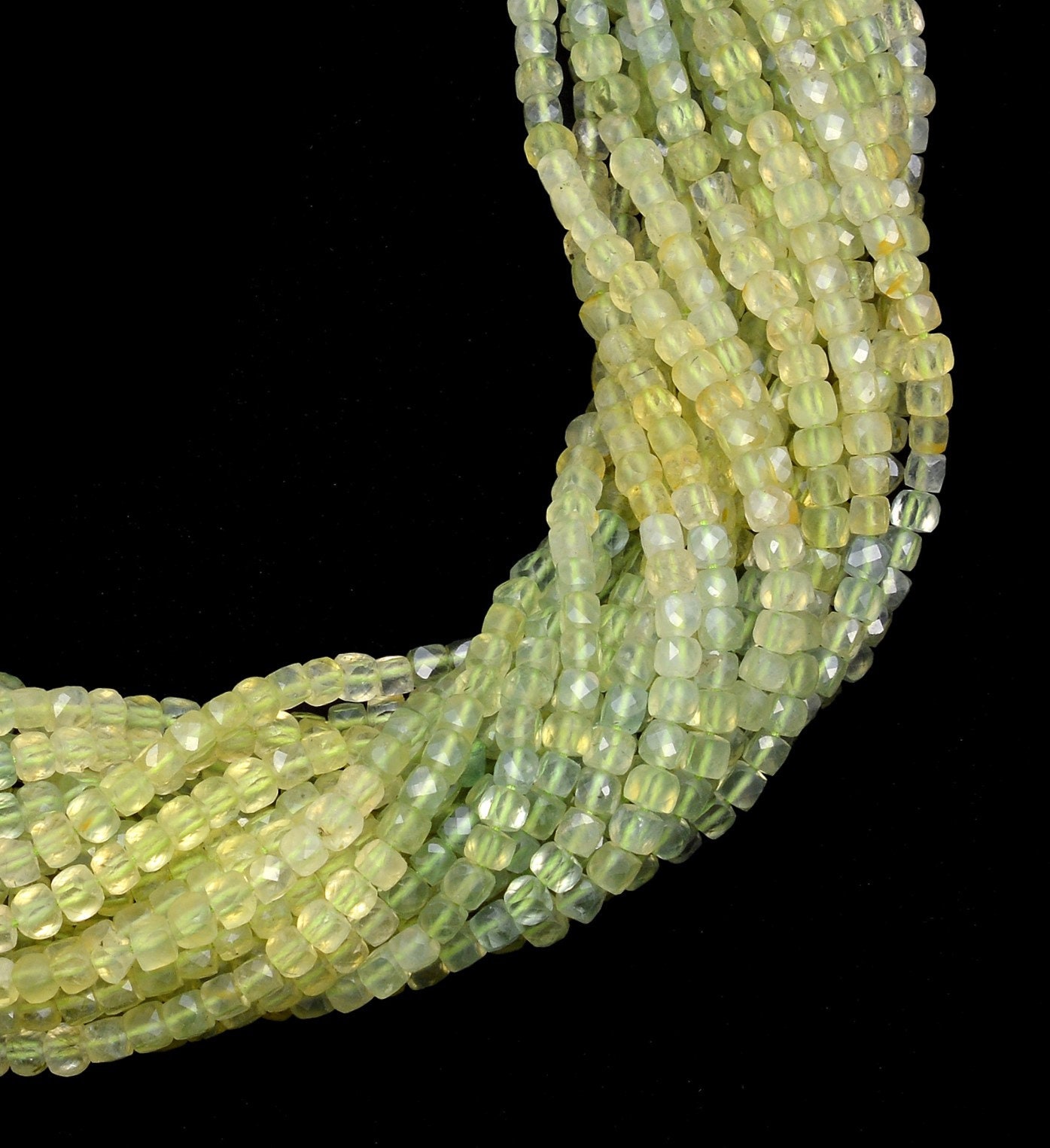 Aaa+ Natural Prehnite 4mm Faceted Cube Briolette Beads | 13inch Strand | Multi Prehnite Semi Precious Gemstone 3d Box Fancy Loose Beads