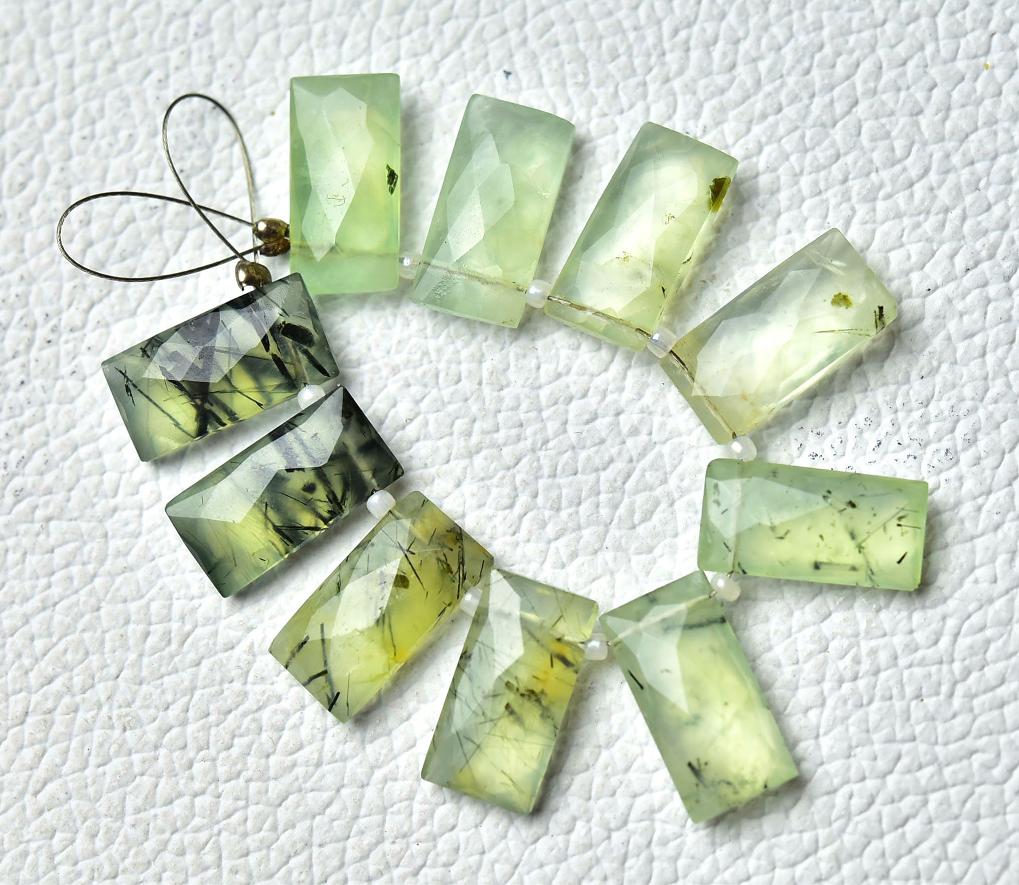 Prehnite Baugette Beads 8x16mm Faceted Baugette Briolettes Calibrated Gemstone Beads Natural Tourmalinated Prehnite Beads 6,8,10pcs No5023