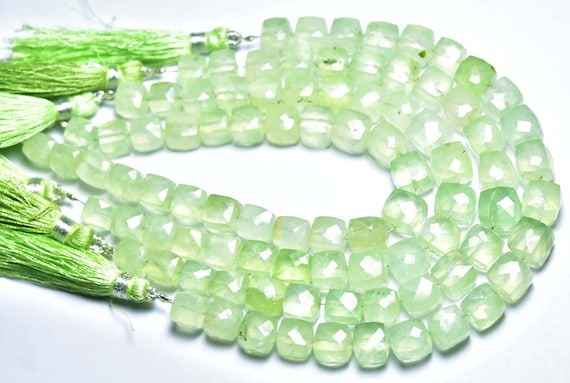 Beautiful Prehnite Cube Beads - 7.5 Inches - Natural Faceted Prehnite Cube Box Briolettes Strand - Size Is 7x8 - 9x10 Mm #1433