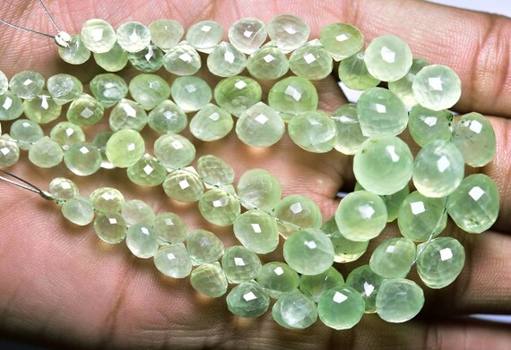 Beautiful Prehnite Onion Beads - 7 Inches - Natural High Quality Prehnite Faceted Onion Briolettes Strand - Size Is 6-10mm #825 Beautiful Prehnite Onion Beads - 7 Inches - Natural High Quality Prehnite Faceted Onion Briolettes Strand - Size Is 6-10mm #825