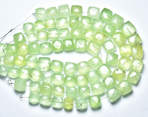 Big Aaa Prehnite Cube Beads - 7 Inches - Natural Faceted Prehnite Cube, Box Briolettes - Size Is 7.5 - 10 Mm #1460 Big Aaa Prehnite Cube Beads - 7 Inches - Natural Faceted Prehnite Cube, Box Briolettes - Size Is 7.5 - 10 Mm #1460