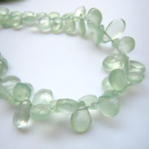 Prehnite Briolette Beads, Green Prehnite Pear Shaped Faceted Beads, 9mm To 10mm AAA Prehnite Briolettes Loose, Sold As 10"/5", GDS1330 Prehnite Briolette Beads, Green Prehnite Pear Shaped Faceted Beads, 9mm To 10mm AAA Prehnite Briolettes Loose, Sold As 10"/5", GDS1330