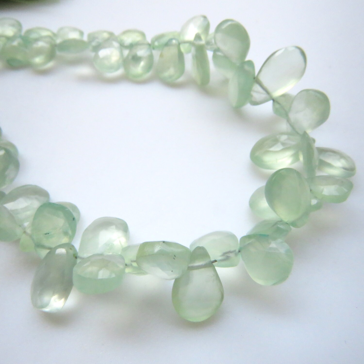 Prehnite Briolette Beads, Green Prehnite Pear Shaped Faceted Beads, 9mm To 10mm Aaa Prehnite Briolettes Loose, Sold As 10"/5", Gds1330