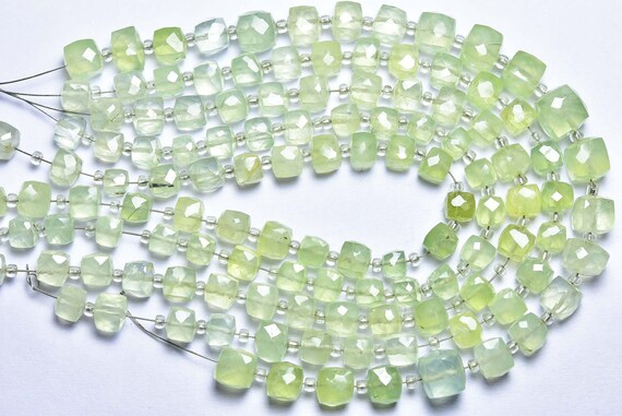 Prehnite Cube Beads - 7 Inches - Natural Faceted Prehnite Cube,box Briolettes Strand - Size Is 5.5-6 Mm #1465