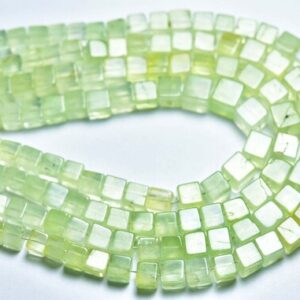 Prehnite Cube Beads - 8 inches - Natural Smooth Prehnite Cube Box Beads Strand - Size is 4.5-6 mm #1759 Prehnite Cube Beads - 8 inches - Natural Smooth Prehnite Cube Box Beads Strand - Size is 4.5-6 mm #1759