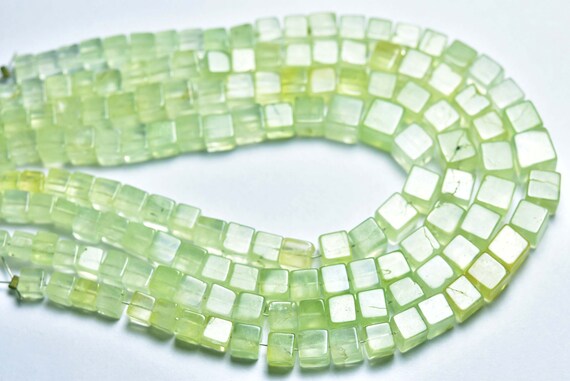 Prehnite Cube Beads - 8 Inches - Natural Smooth Prehnite Cube Box Beads Strand - Size Is 4.5-6 Mm #1759