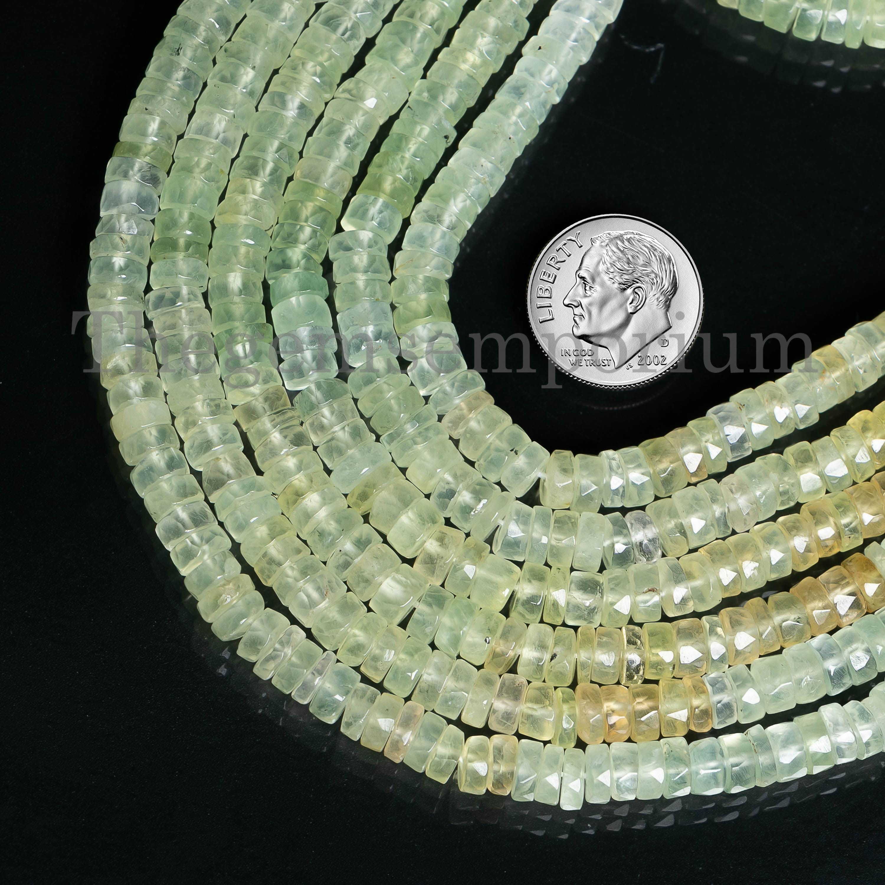 Faceted Prehnite Tyre Beads, Loose Heishi Beads (5.5-6mm)
