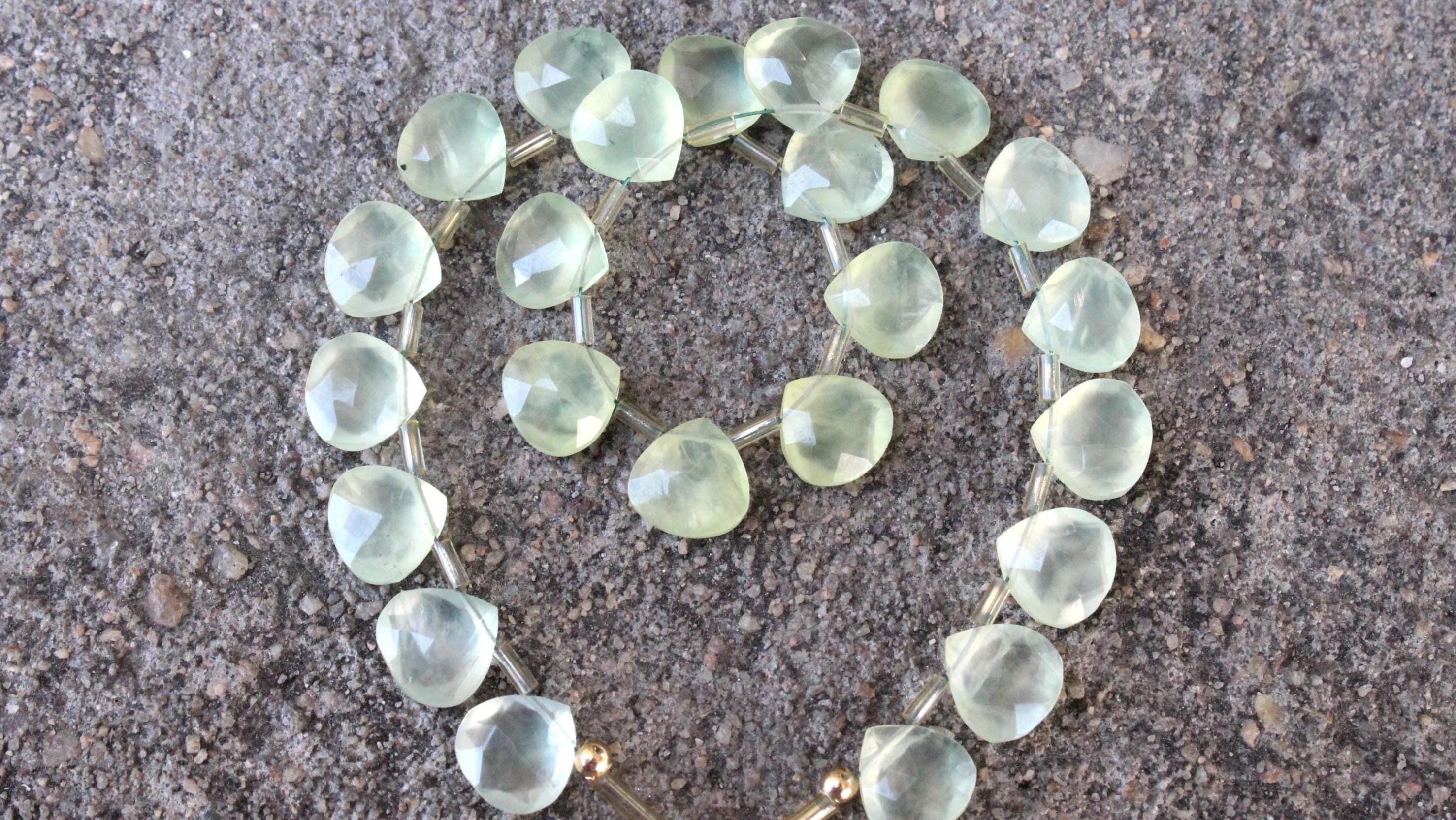 Prehnite Gemstone Faceted Briolette Beads , 10-piece Heart , Size—9x9 Mm Jewelry Setting (c879)