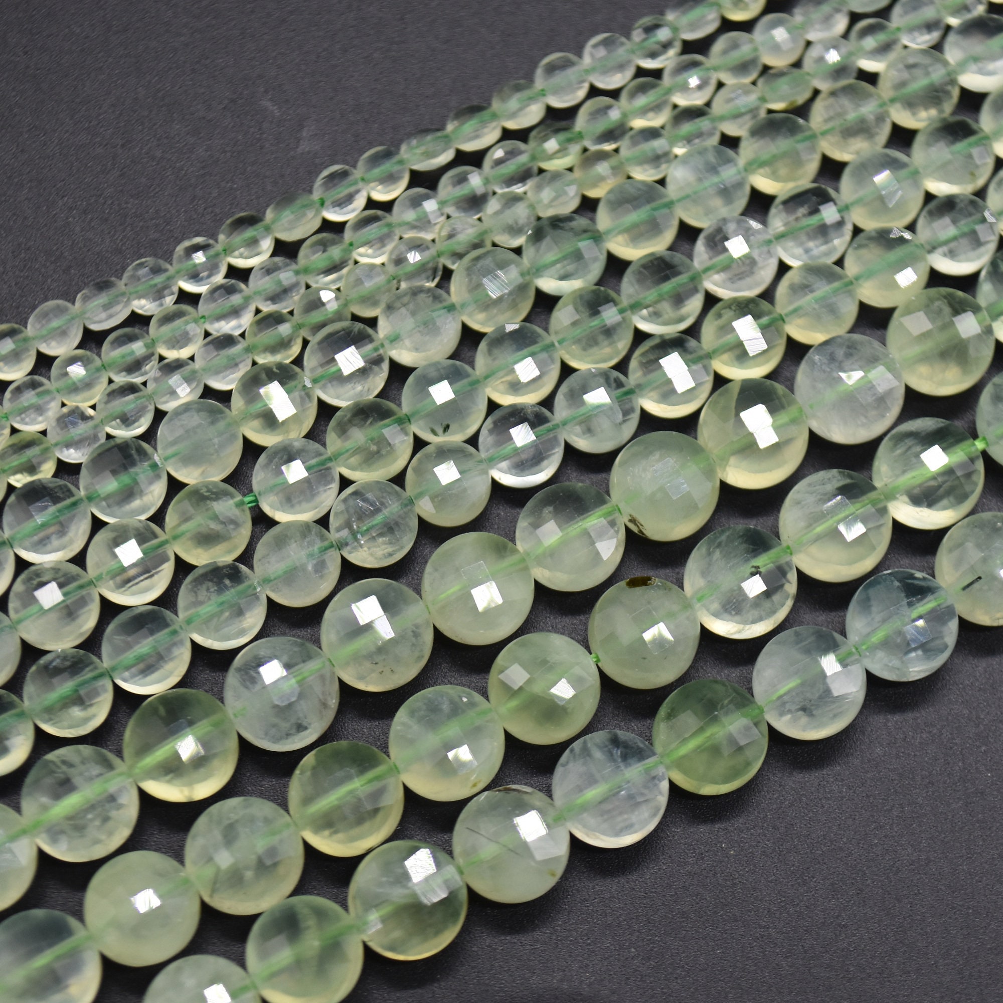 Prehnite Gemstone Faceted Coin Disc Beads - 4mm, 6mm, 8mm Sizes - 15" Strand Prehnite Gemstone Faceted Coin Disc Beads - 4mm, 6mm, 8mm Sizes - 15" Strand